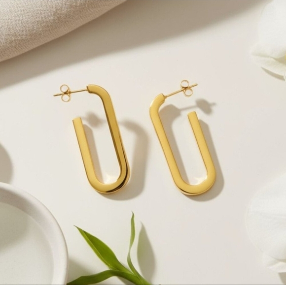 Sleek 18K Gold Plated Stainless Steel Modern U-Shape Statement Earrings - Picture 10 of 10